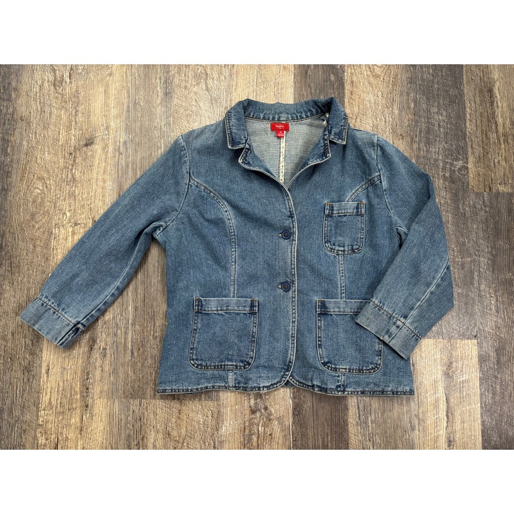 Mossimo Womens XL Blue Denim Blazer Jacket Button Front 3 Pocket Medium Wash